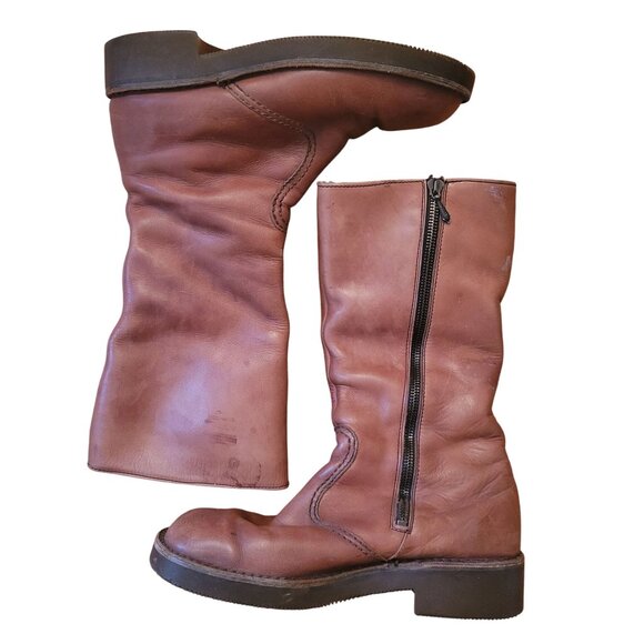 Vintage Salamander Brown Leather Tall Boots 8.5F Germany Shearling Lined US11M - Picture 1 of 16